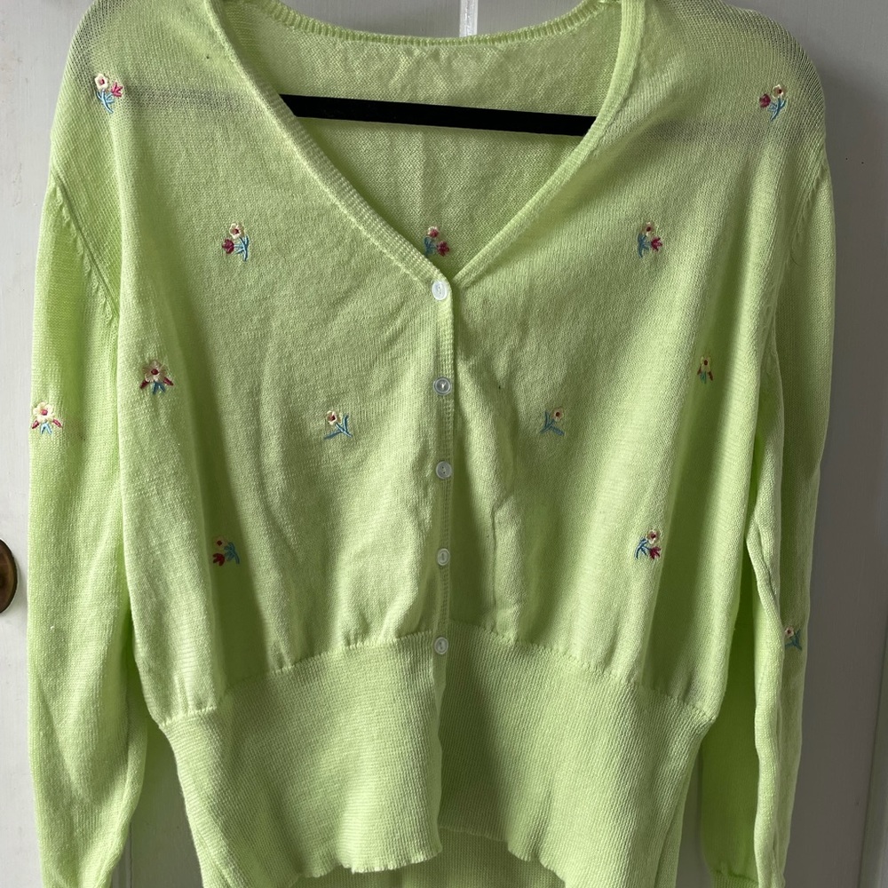 Green Cute Appliqué Cardi